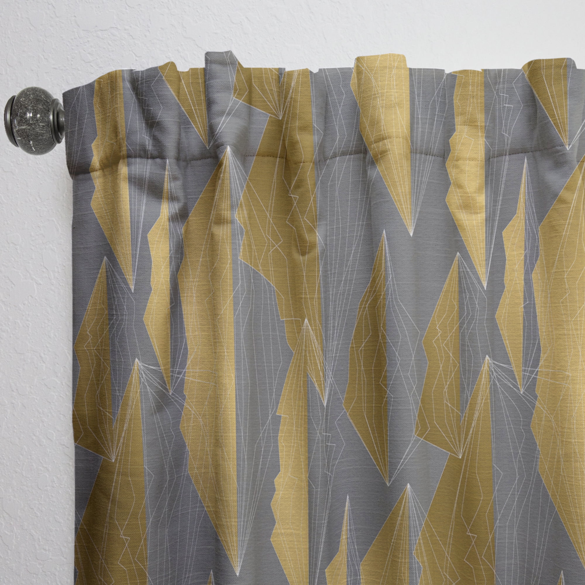 Designart 'Golden and Gray Polygon Pattern' Mid-Century Modern Curtain Panel