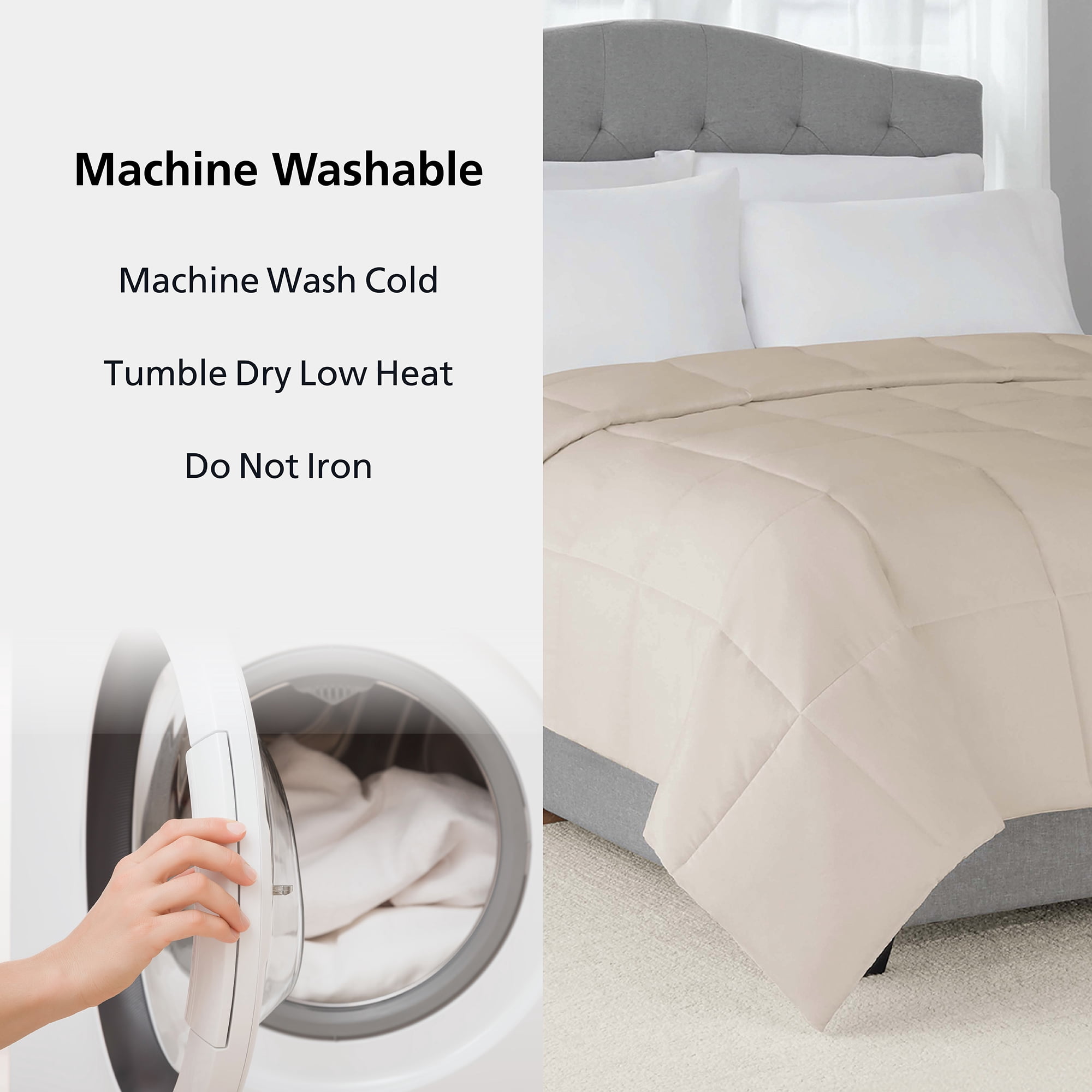 Mainstays Full/Queen Comforter, Down Alternative, All-Season, Stone