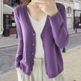 thumbnail image 2 of felwors 2026 New Arrival Women's Cropped Knit Cardigan - Long Sleeve V Neck Button Down Lightweight Spring Fall Versatile Outerwear(Purple, M), 2 of 5
