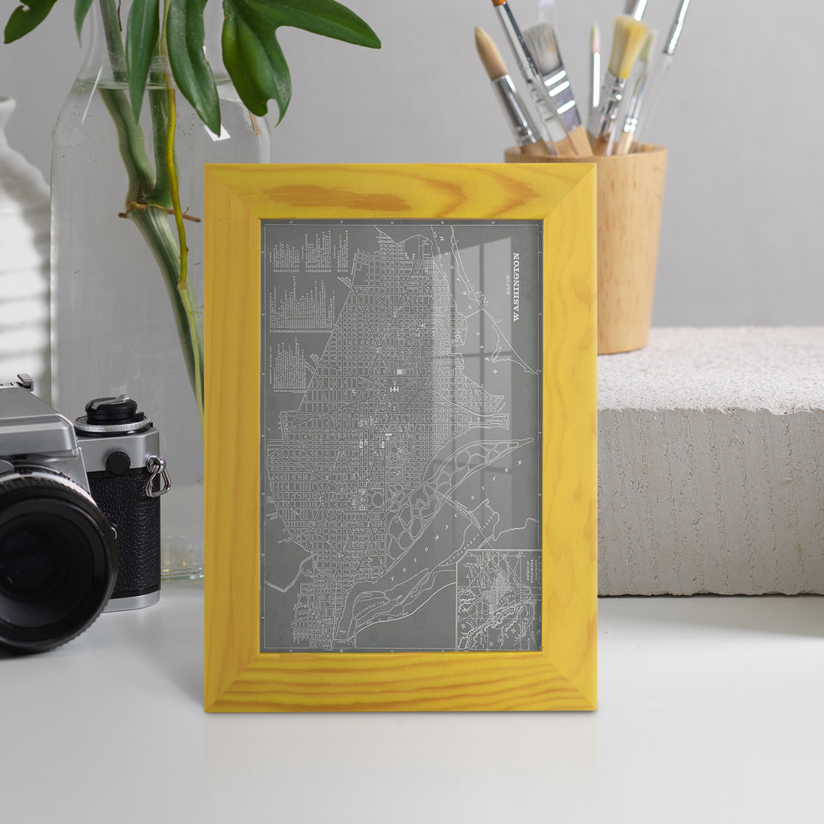 City Map of Washington D.C. -Framed Print w/glass-Sunflower Yellow