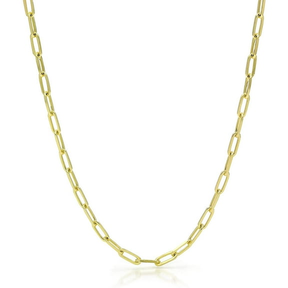 925 Sterling Silver Paper Clip 3mm Yellow Gold Plated High Polish Solid Cable Link Mens Womens Necklace, Bracelet, & Anklet Chain, Giorgio Bergamo 14