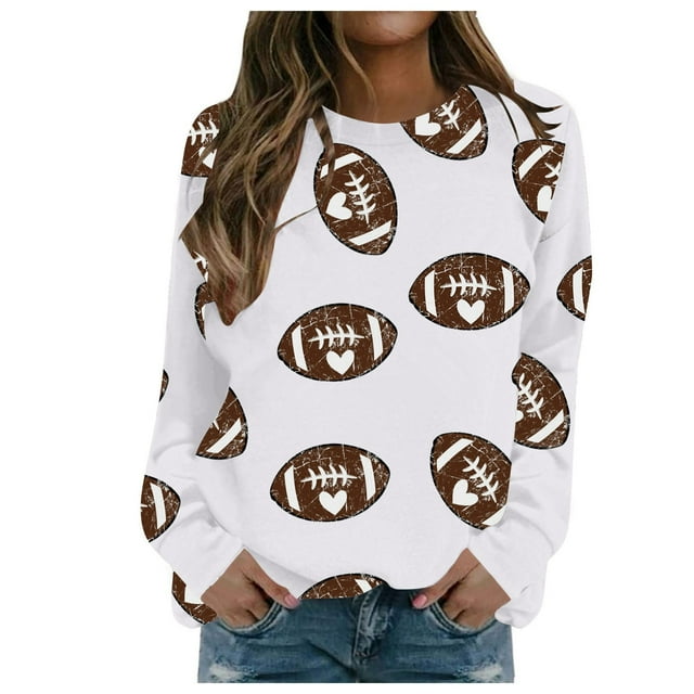 Women's Fashion Casual Crewneck Long Sleeve Pullover Rugby Printed Lightweight Sweatshirt Top