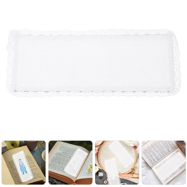 Minkissy 20Pcs Polyester Hollow-Out Bookmarks White Cross Stitch Fabric DIY Set for Craft Enthusiasts