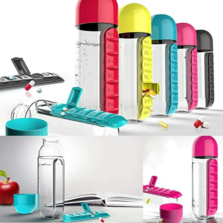 LNKOO 7-Day Water Bottle with Pill Organizer Case 20 oz