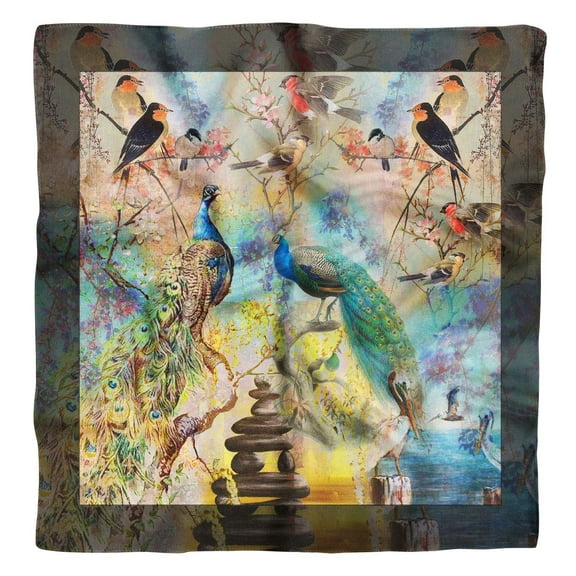 Phagun Yellow Peacock Bird Pure Silk Printed Scarf Square Dupatta Head Neck Wrap Bandanas For Women