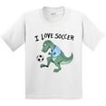 thumbnail image 3 of Inktastic I Love Soccer-dinosaur in Blue Youth T-Shirt, 3 of 5