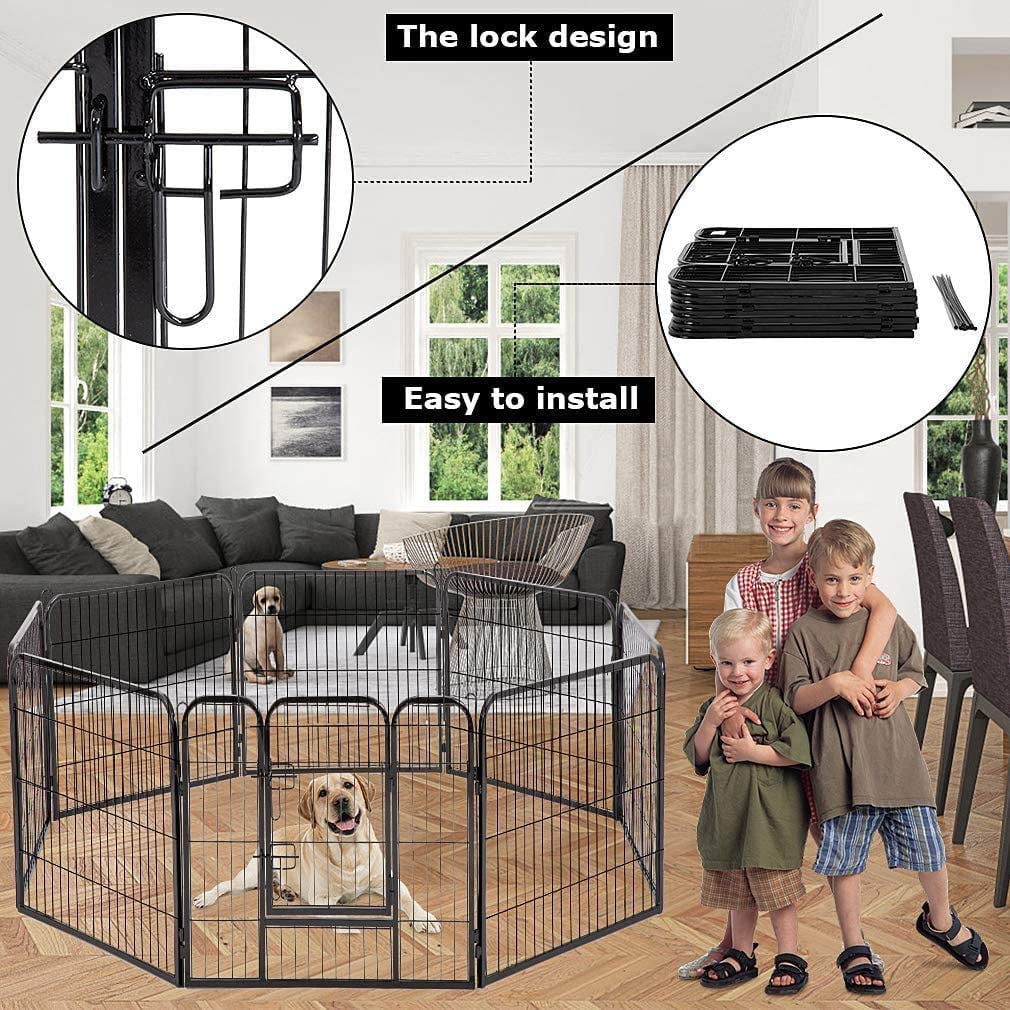 NiamVelo 40" Height Heavy Duty Metal Dog Playpen 8 Panels Dog Fence Pet Puppy Exercise Pen with Door(Black)
