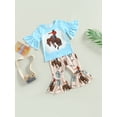 thumbnail image 3 of Bagilaanoe 2pcs Toddler Baby Girls Long Pants Set Print Short Sleeve T-Shirt Tops + Flare Trousers 6M 12M 18M 24M 3T 4T Kids Casual Outfits, 3 of 9