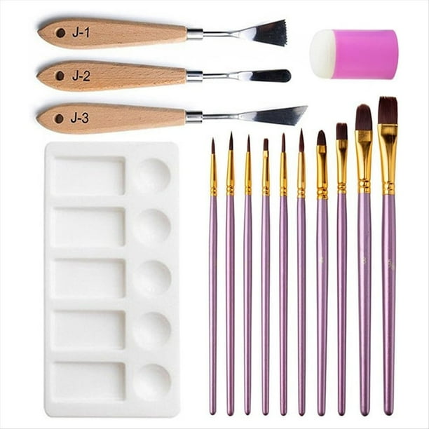 Herramienta de Pintura Al Óleo, Juego de 15 Piezas, Raspadora de Forma Especial, Sello de Esponja, Punta de Madera, Tiza de Agua y Redonda