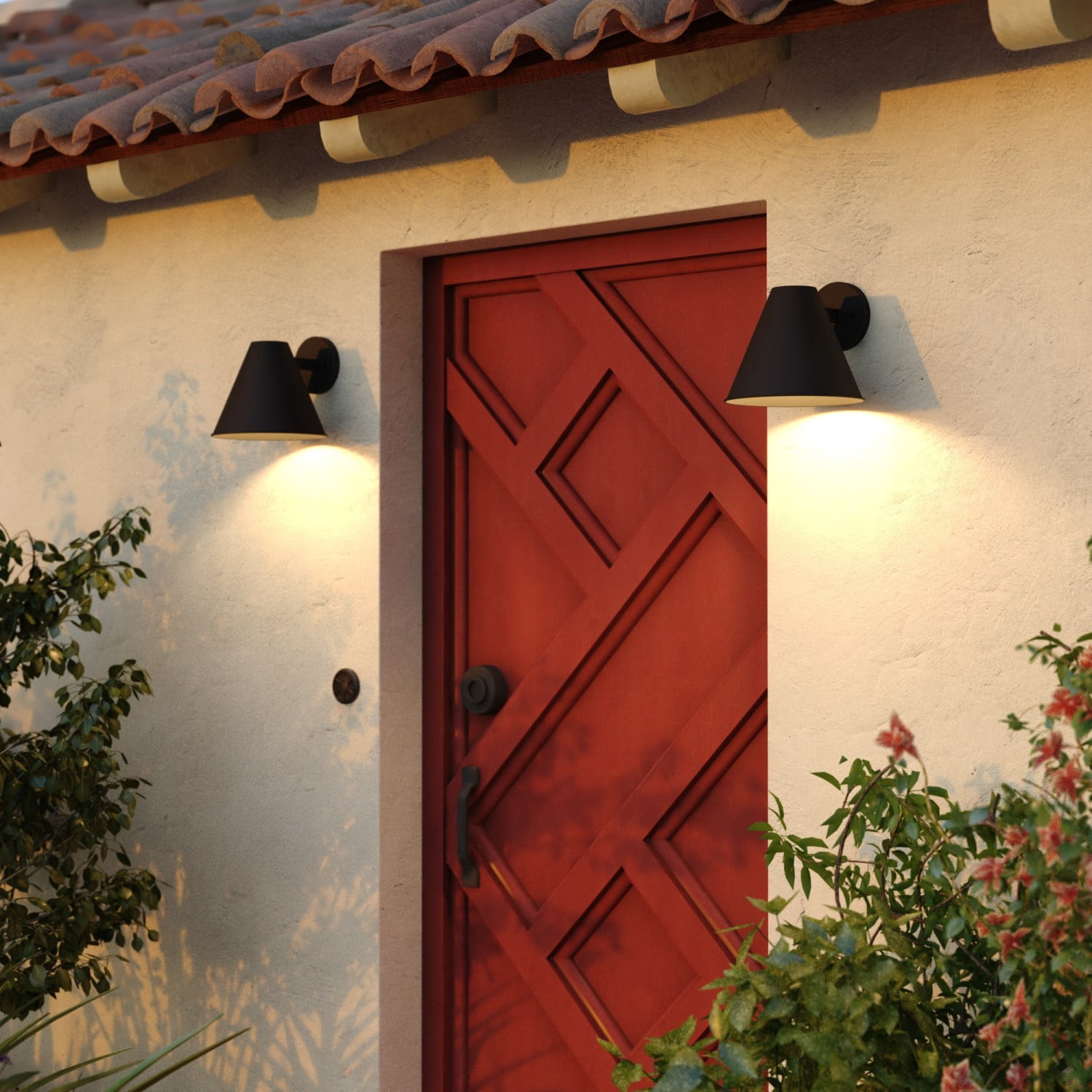 Smith 9 in. H Black Outdoor Hardwired Sconce Wall Light made of Durable Steel, Metal Shade, Dark Sky Compliant