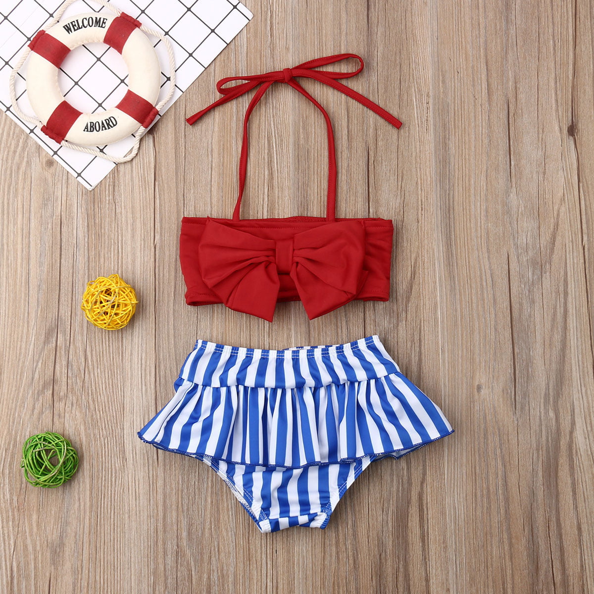 Toddler Baby Kid Girl Striped Bow Bikini Set Swimsuit Swimwear Bathing Beachwear