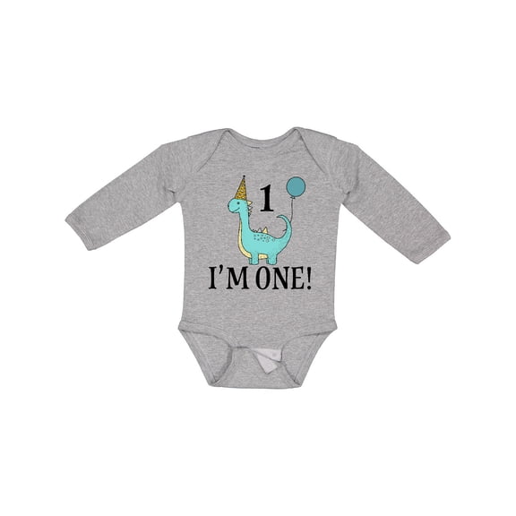 Inktastic First Birthday Dinosaur Party 1 Year Old Boys or Girls Long Sleeve Baby Bodysuit