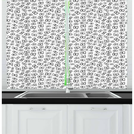 Living In A Dollar Money Curtains 2 Panels Set, Sketch Style Monochrome Raining Dollar Bills Cash Money Flying Bank Notes Design, Window Drapes for Living Room Bedroom, 55W X 39L Inches, Black White, by Ambesonne ()