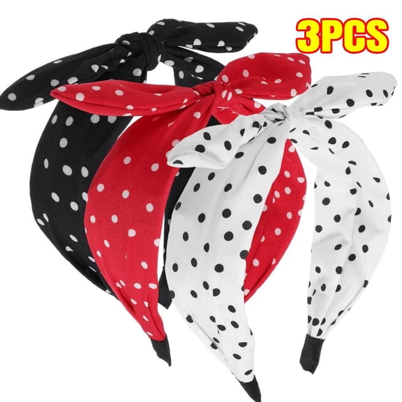 3 Pack Bow Headbands for Women,Wide Polka Dot Headband for Women Rabbit Ear Hair hoop