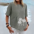 thumbnail image 2 of Hauts en Coton et Lin pour Femmes Col Rond Imprimé Chemises d'Été Grande Taille Ourlet Irrégulier Blouse Décontractée à Manches Courtes, 2 of 5