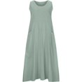 thumbnail image 3 of Vestido de verano de lino y algodón para mujer, elegante, sin mangas, largo, holgado, de talla grande, cómodo, con bolsillos, 3 of 4