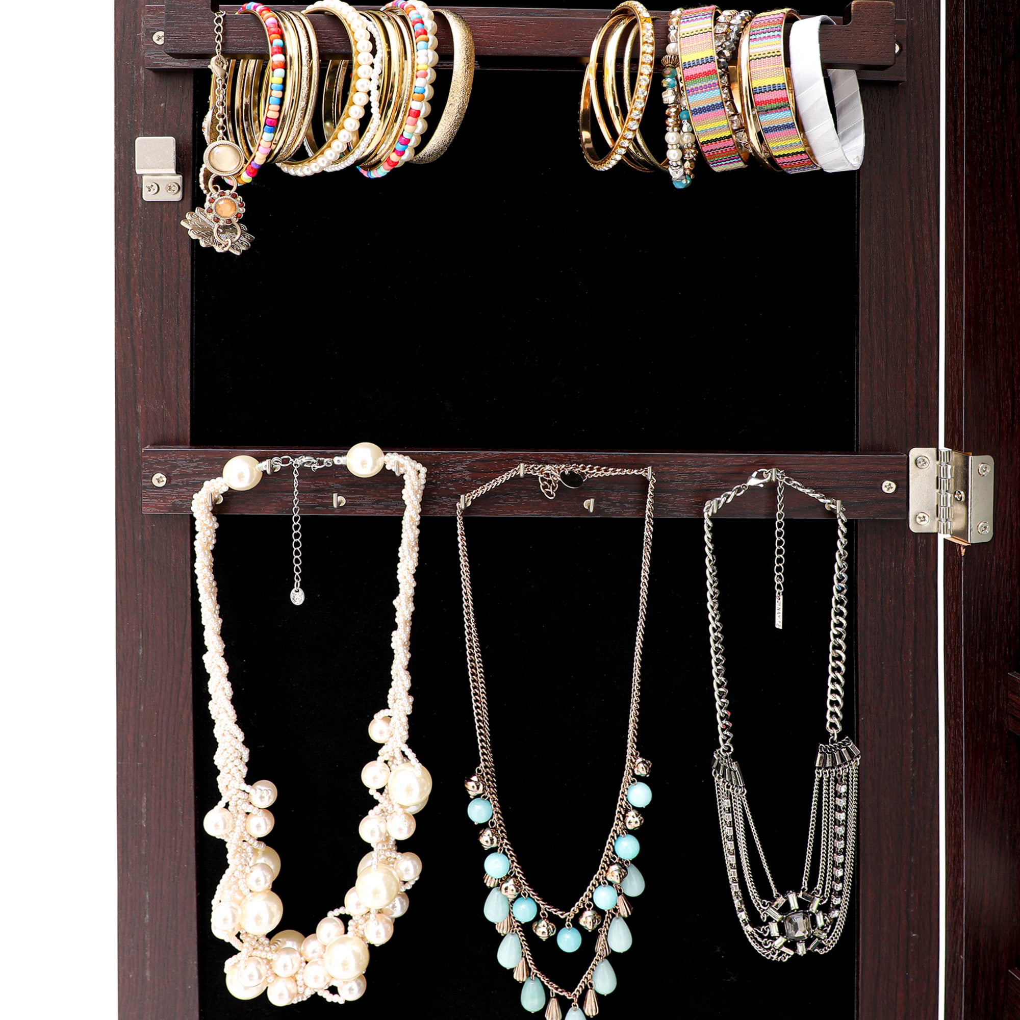 Aukfa Jewelry Mirror Cabinet Organizer Armoire Wall/Door Mounted Lockable - Brown