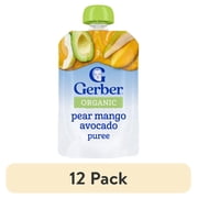 (12 pack) Gerber Stage 2 Baby Food, Organic Pear Mango Avocado, Baby Food Pouches, Puree 3.5 oz