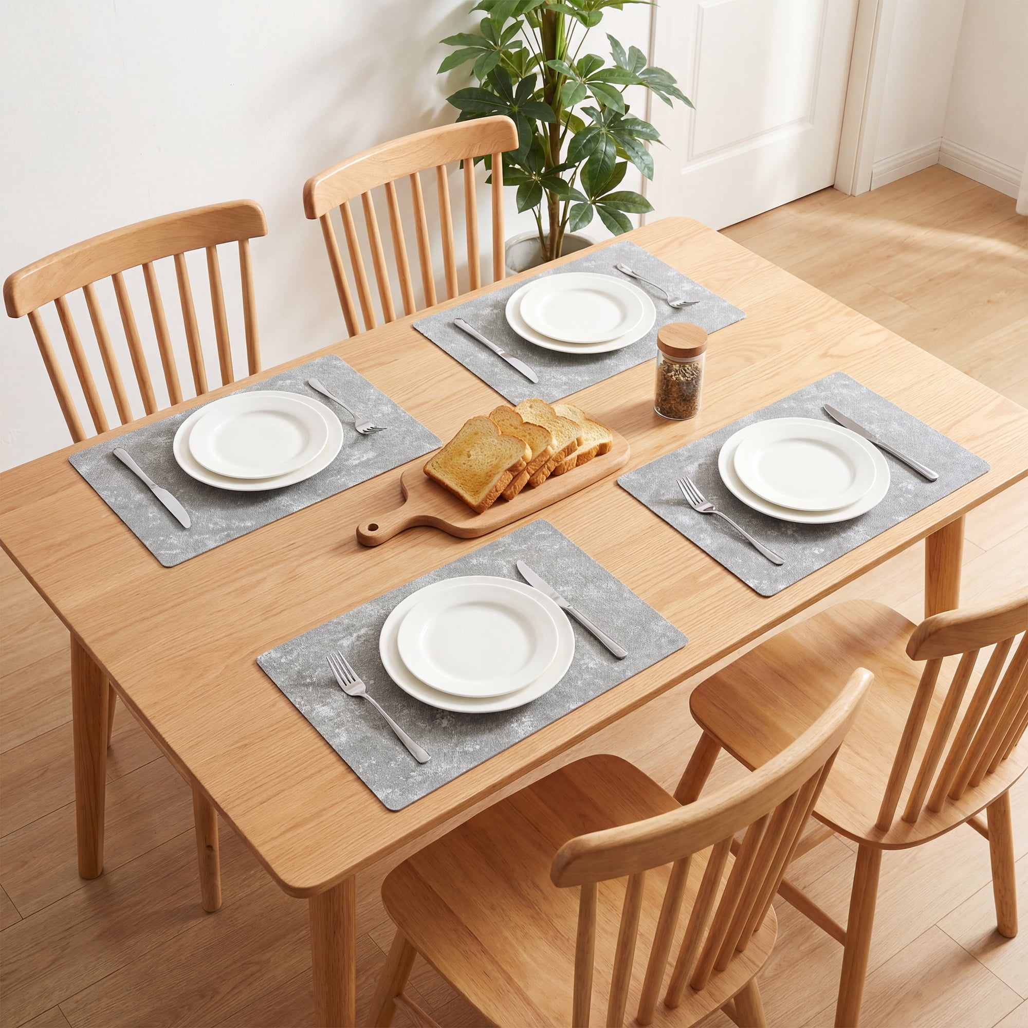 REGALWOVEN Rectangle Placemats Set of 6 Vinyl Placemats for Table Decor Washable Heat Resistant Table Placemats Wipeable Table Mat Gray 17.7x11.8inch