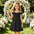 thumbnail image 2 of Glisme Little Girls Dress Solid Color Short Sleeve Off The Shoulder Back To School Formal Princess Dresses For Girls, 2 of 4