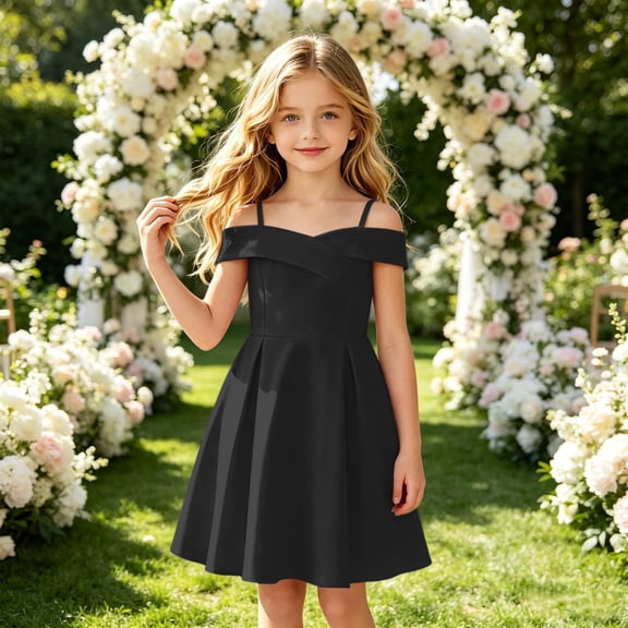 Angala Formal Princess Dress For Girls Short Sleeve Off The Shoulder Solid Color Girls Back To School Dresses