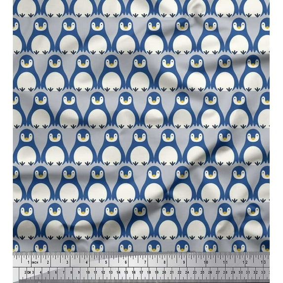 Soimoi Rayon Crepe Fabric Penguin Ocean Printed Fabric 1 Yard 46 Inch Wide
