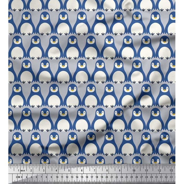 Soimoi Modal Satin Fabric Penguin Ocean Printed Craft Fabric by The Yard 42 Inch Wide