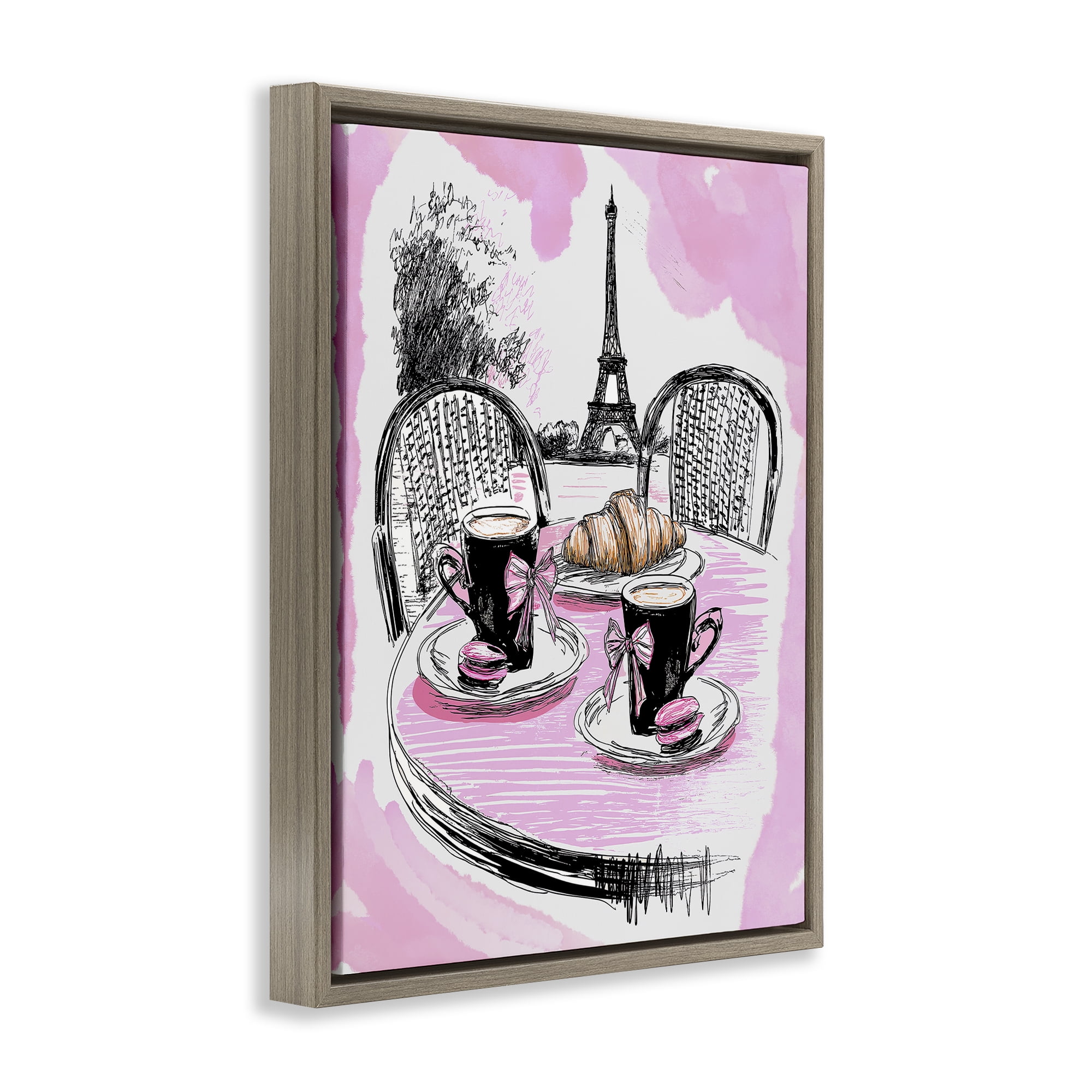Stupell Industries Pink Parisian Cafe Breakfast Brown Framed Floater Canvas Wall Art, design by Jess Stempel
