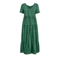 thumbnail image 6 of Women's Summer Plaid Maxi Dresses Casual Floral Short Sleeve V Neck Boho Beach Vacation Swing Dress with Pockets Green S(S), 6 of 6