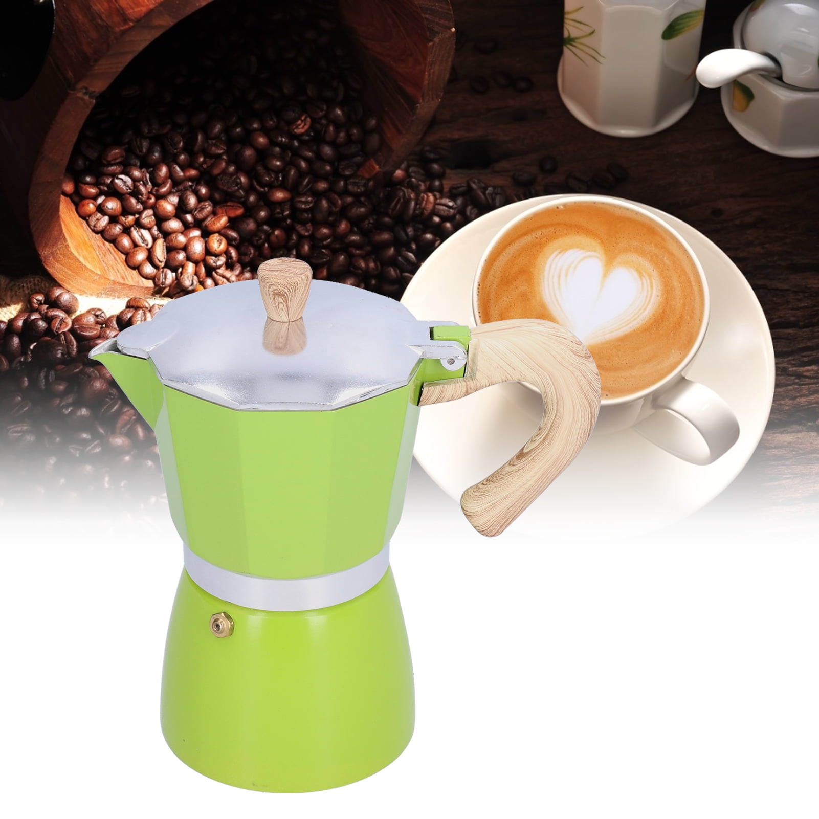 YAHHU 300ML 6-Cup Aluminum Stovetop Espresso Maker, Premium Classic Moka Pot Coffee Kettle for Gas and Camping Stoves, Authentic Italian Style Brewing, Green Color (10.14 oz / 300 ml)