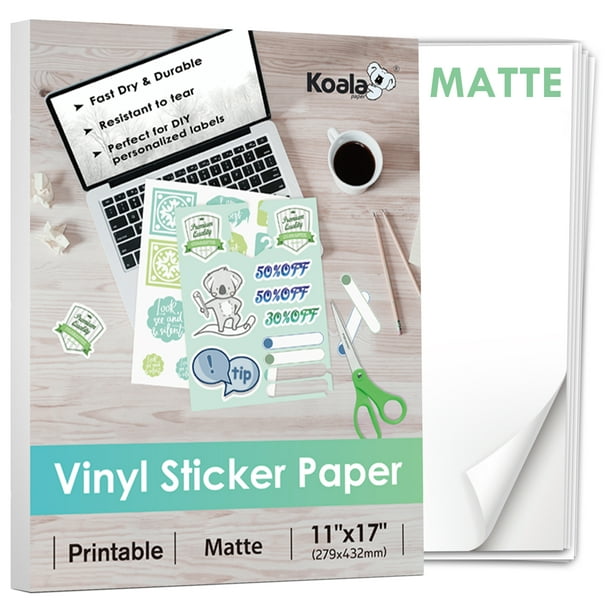 Koala Printable Vinyl Sticker Paper for Inkjet Printer - 20 Sheets ...