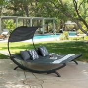 Xshelley Patio Sunbed Daybed Outdoor Patio Solid Wood Daybed with Canopy & Pillows for Garden Porch Yard Outdoors