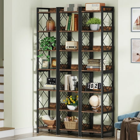 Tribesigns 78.7 Inches Tall Narrow Bookshelf Freestanding 7-Tier Bookcase Skinny Corner Storage Organizer for Home Office 3PCS