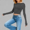 thumbnail image 5 of Lenpel Women's Mesh Crop Tops Long Sleeve Crew Neck Solid Color See Through Slim T Shirts Going out Blouses(Black,Small), 5 of 5