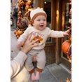 thumbnail image 5 of Cjfdfy Newborn Baby Boy Girl Thanksgiving Turkey Outfit My First Thanksgiving Embroidered Long Sleeve Romper And Stripe Waffle Pants Hat Infant Cute Thanksgiving Holiday Fall Winter Outfit, 5 of 9