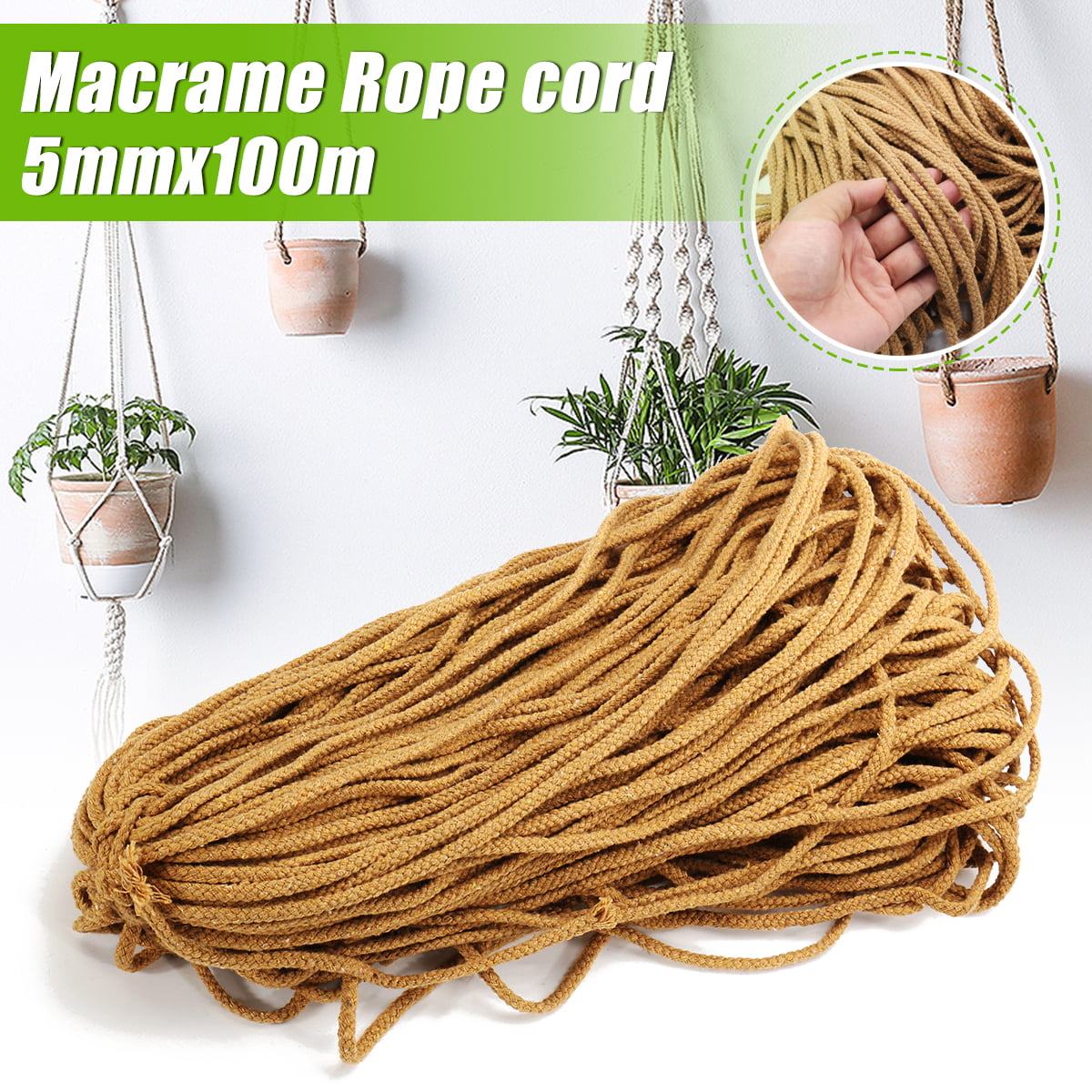 Braided Cotton Rope Twisted Cord Diy Craft String 5mm 100m Thread Macrame Woven 