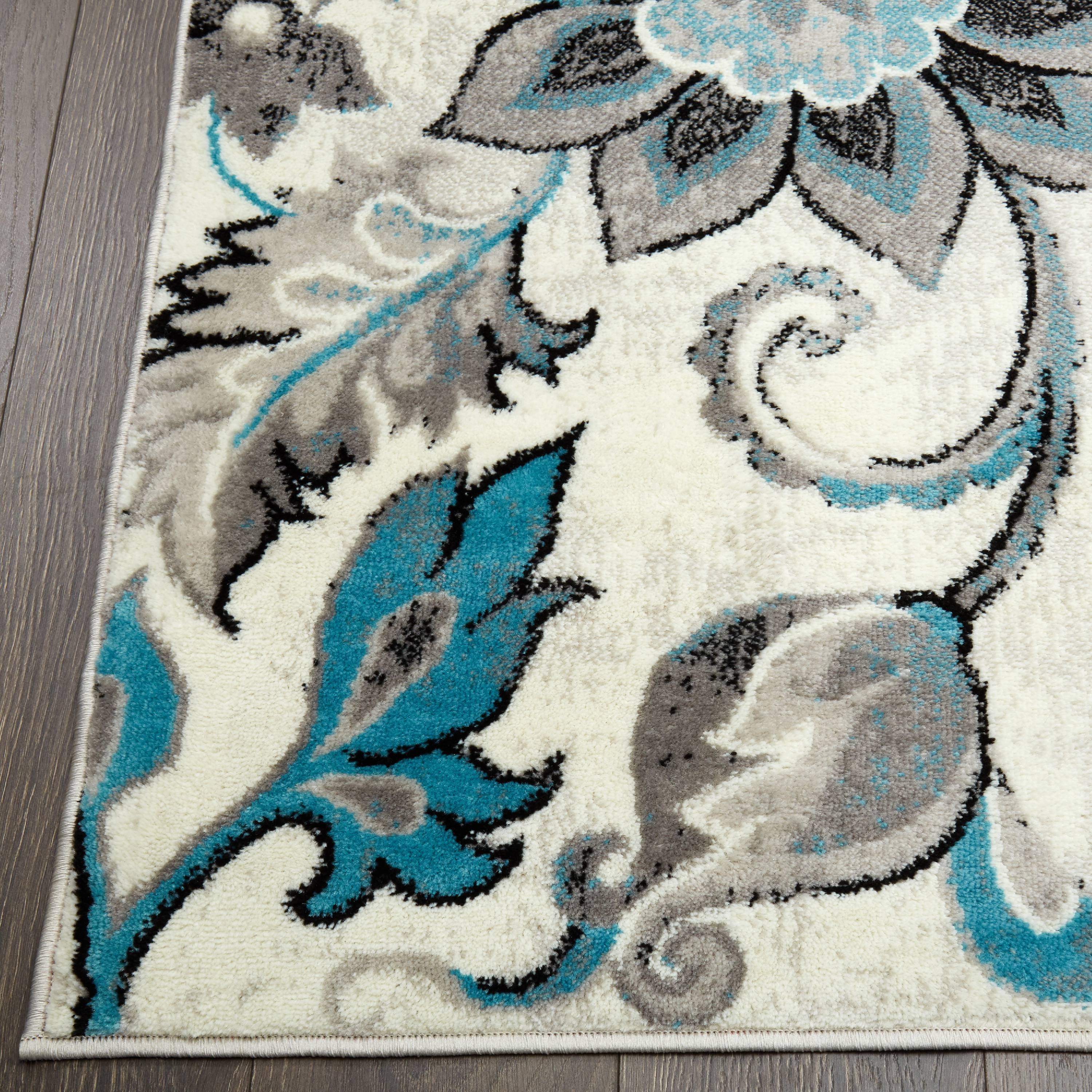 Home Dynamix Boho Odesa Modern Floral Area Rug, Ivory/Aqua, 9'2"x12'5"
