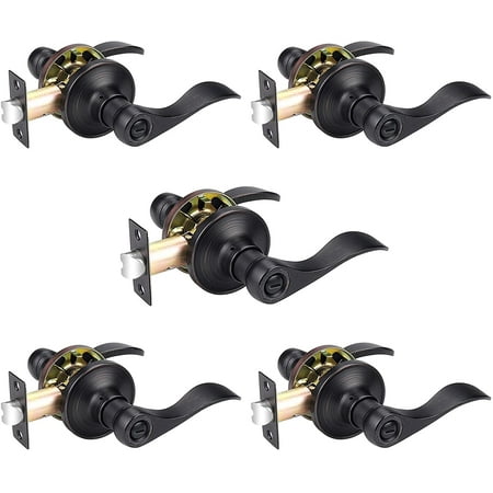 Probrico Black Privacy Door Lever - Keyless Bedroom/Bathroom Lock, Matte Black Zinc Alloy, Easy Install, Adjustable Backset