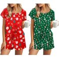 thumbnail image 1 of Ensemble de Pyjama 2 Pcs pour Femmes Manches Courtes Vêtements de Nuit Doux Col Rond Ensemble de Shorts Imprimés avec Poches P-TTG, 1 of 5