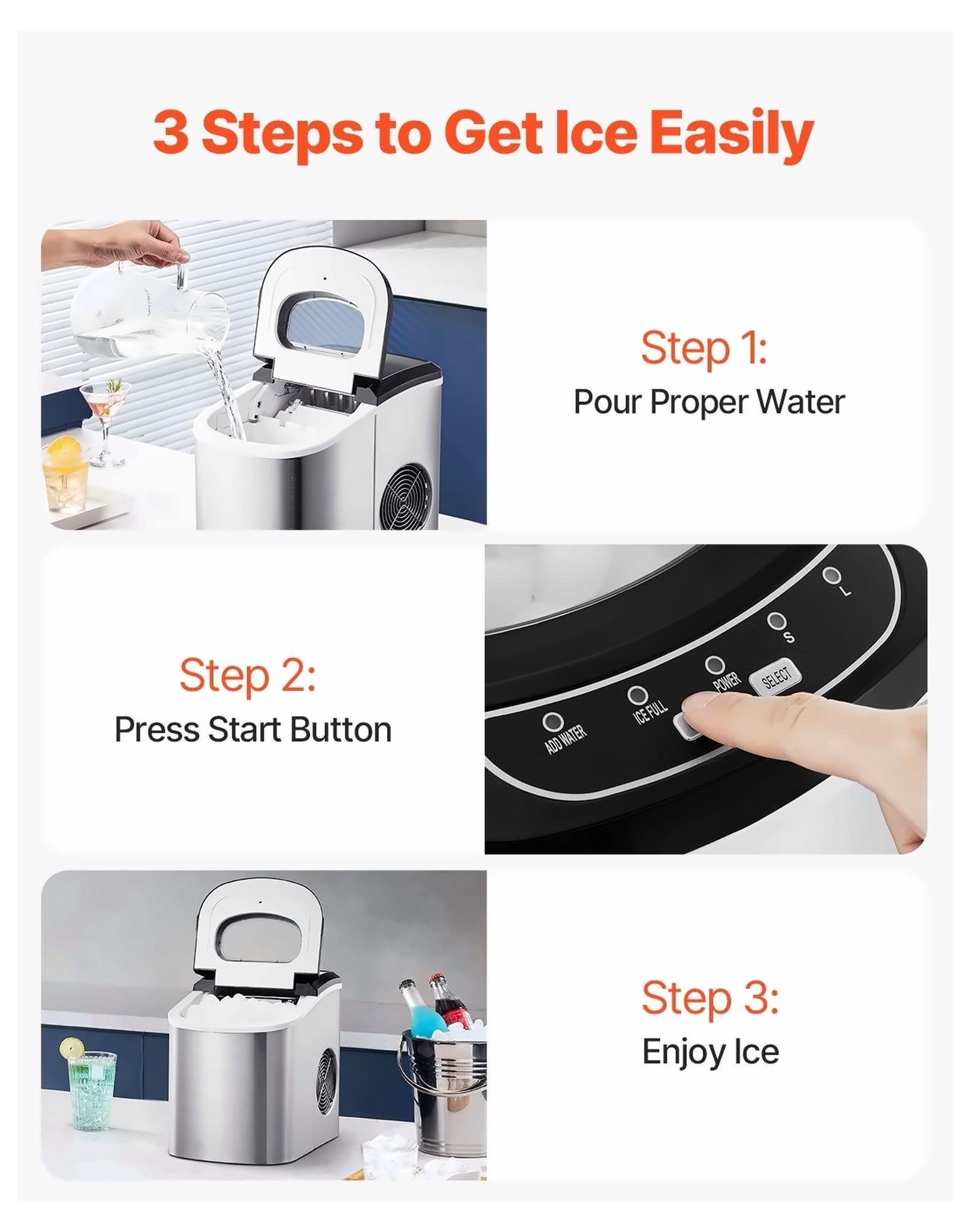 Countertop Ice Maker 33Lbs/24H, Portable Ice Machine with Scoop & Basket
