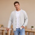 thumbnail image 5 of Mens Cardigan Sweater Waffle V Neck Button Down Cardigan Long Sleeve Cardigans Open Front Lightweight Casual Loose Blouse White 5XL, 5 of 6