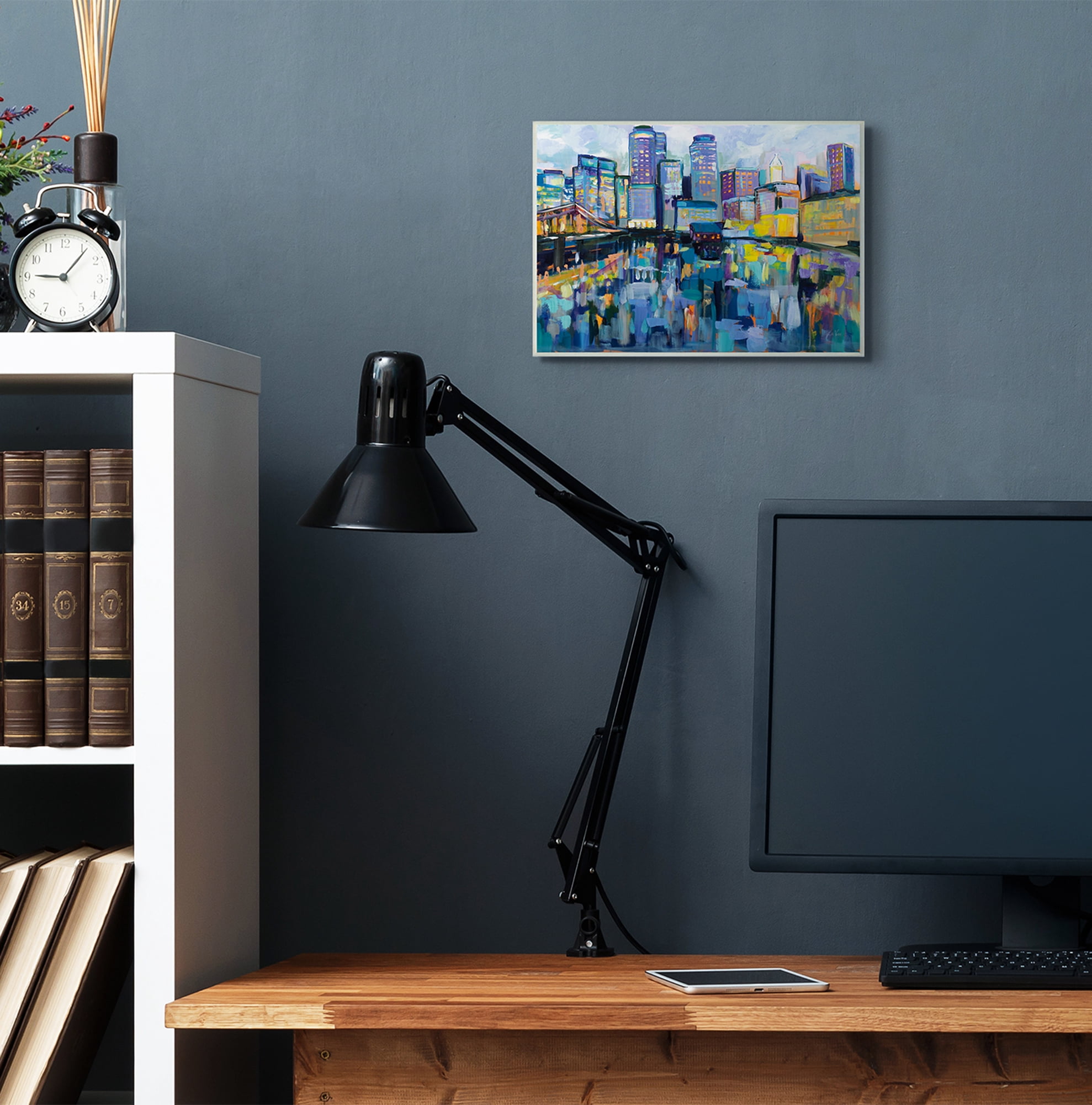 Stupell Industries Boston Harbor Abstract Cityscape Painting Wall Plaque by Jeanette Vertentes, 10" x 15", Wall Plaque