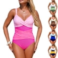 thumbnail image 4 of Minjewel Women's Color Block Cross-Back One-Piece Bathing Suit with Ruched Tummy Control, Slimming Athletic Swimwear for Women,Green,S, 4 of 6