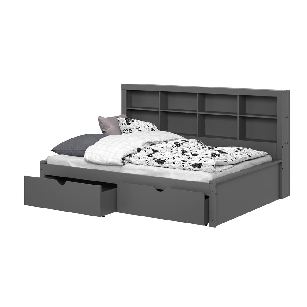 Donco Kids Bookcase Full Daybed with Dual Underbed Drawers, Full, Dark Grey