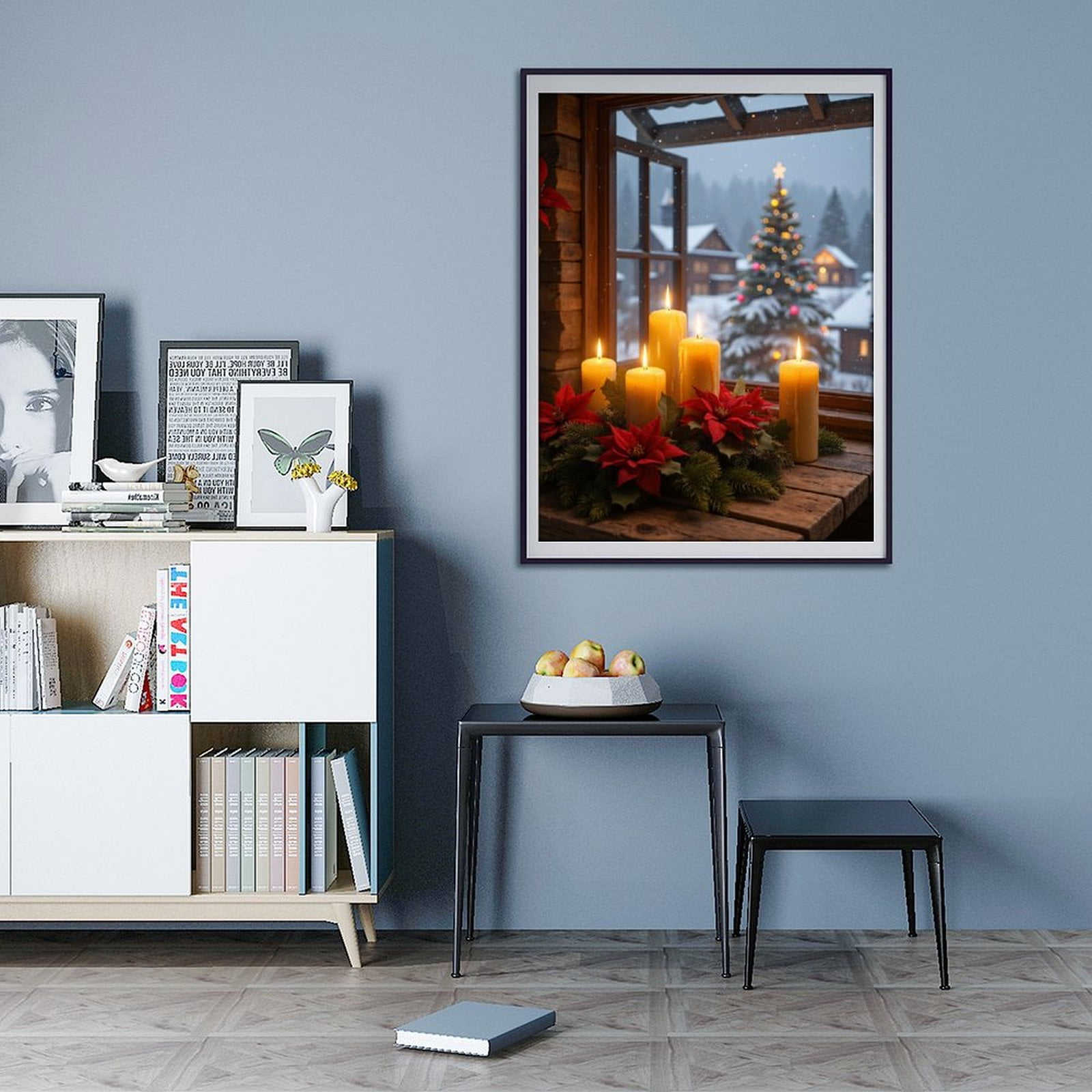 Diamond Art Kit for Adults, Candles Poinsettias Snowy Scene Diamond Painting for Adults Beginners, 5D DIY Diamond Art Painting Kits, Colorful Diamond Painting Craft for Home Decor 12x16