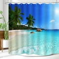 thumbnail image 4 of Ocean Beach Shower Curtain Blue Sky Sea Tropical Palm Trees Seaside Landscape Bath Curtain Waterproof Fabric Bathroom Décor 72x72 Inch Plastic Hooks 12PCS Ocean Green, 4 of 6