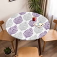 thumbnail image 5 of Leaf Geometric Striped Elastic Fitted Round Table Cover Botanical Plant Purple Gery Leaves Waterproof Outdoor Tablecloth for Holiday Party, Picnic, Patio & Dining Fits Tables Up to 55"-60", 5 of 8