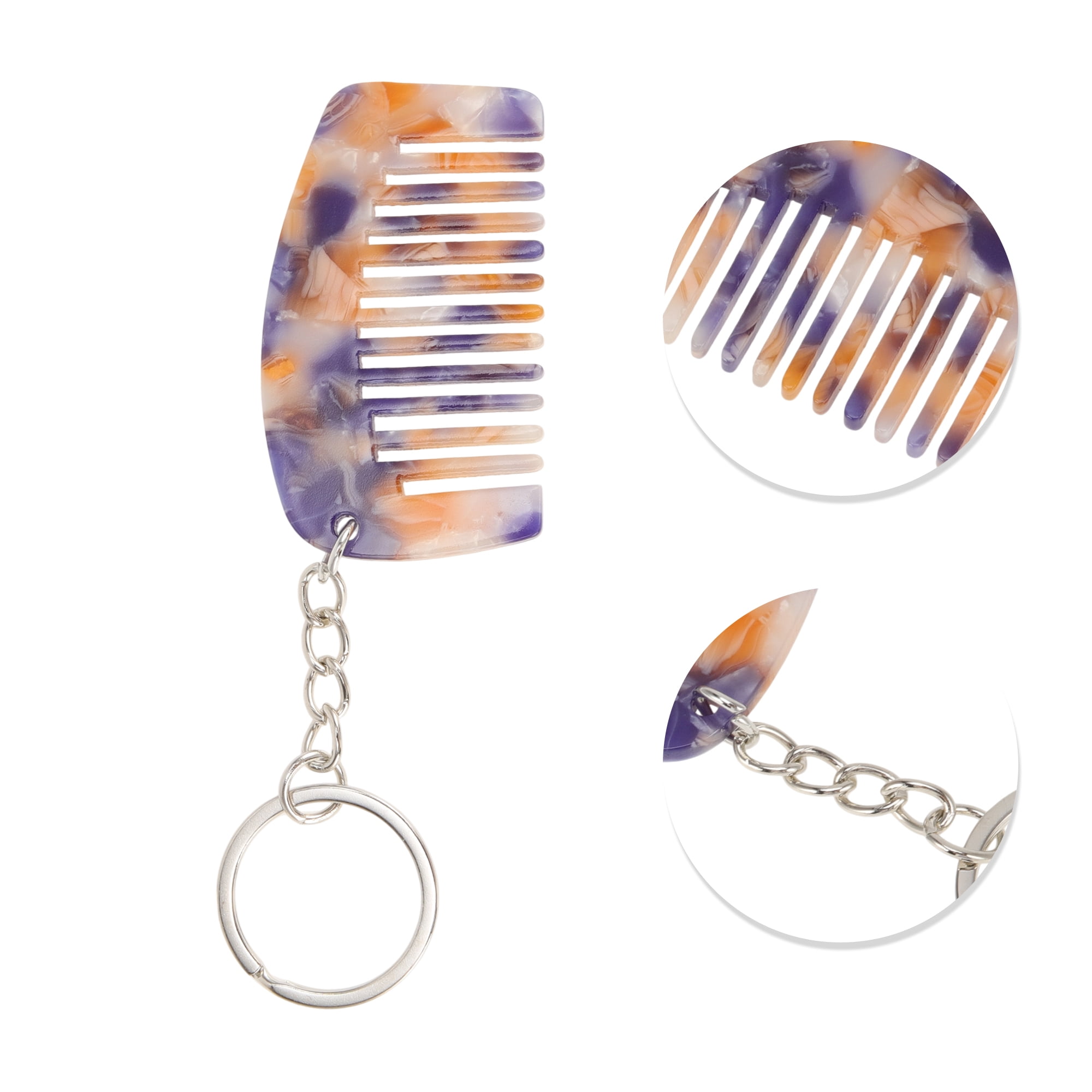 Unique Bargains 1 Pc Durable Mini Keychain Hair Comb for All Hair Types Styles Blue, White