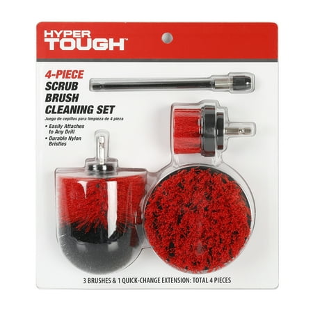 Hyper Tough 4-Piece Drill Scrub Nylon Brush Cleaning Set with Attachments