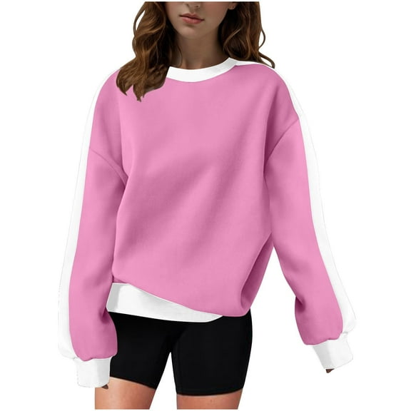 Annhoo Womens Long Sleeve Sweatshirts Crew Neck Color Block Hooded Pullover Trendy Loose Tops Fall Winter Clothes Outfits